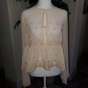 Eyelet Front-Tie Blouse